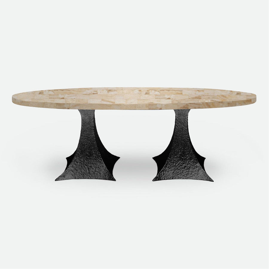 Made Goods Noor Oval Double Base Dining Table in Stone