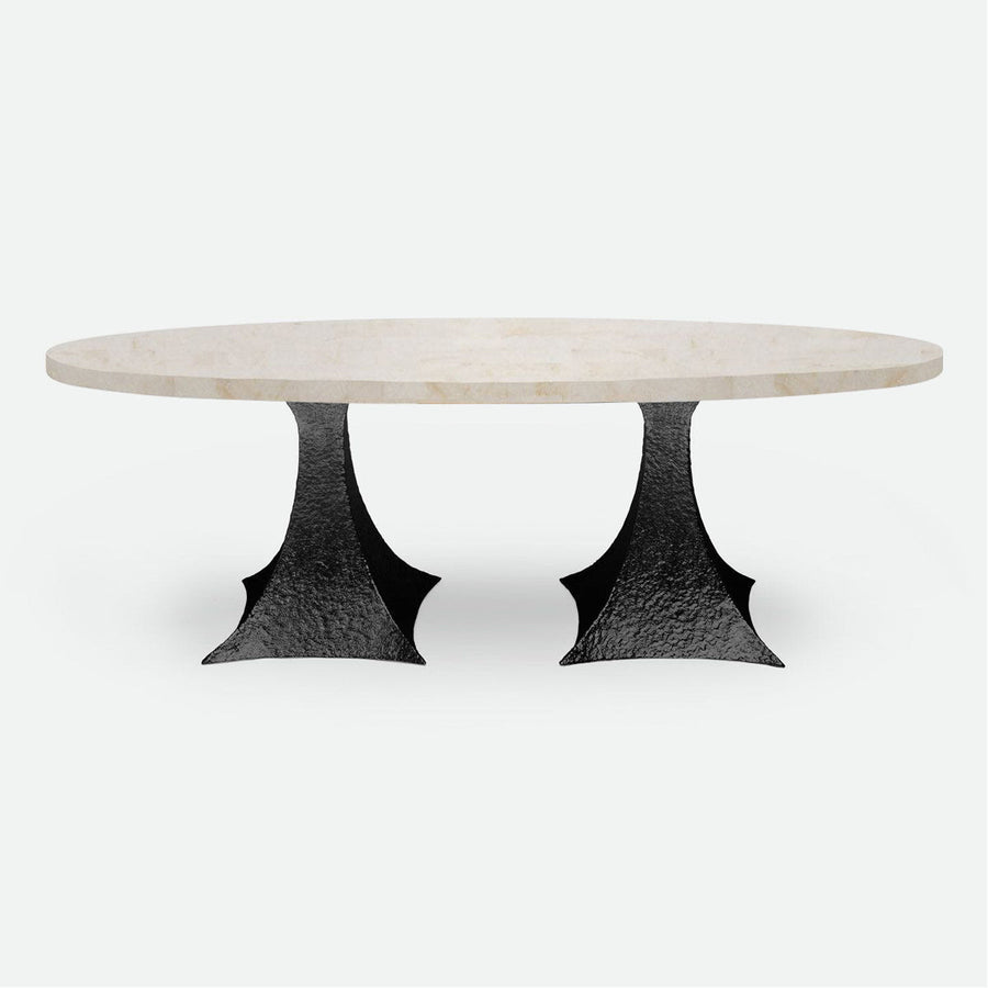 Made Goods Noor Oval Double Base Dining Table in Stone