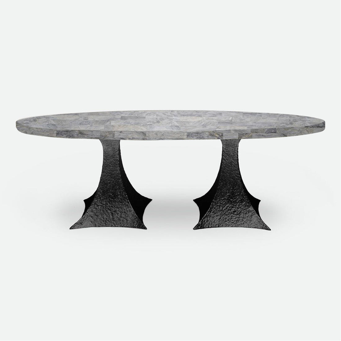 Made Goods Noor Oval Double Base Dining Table in Stone