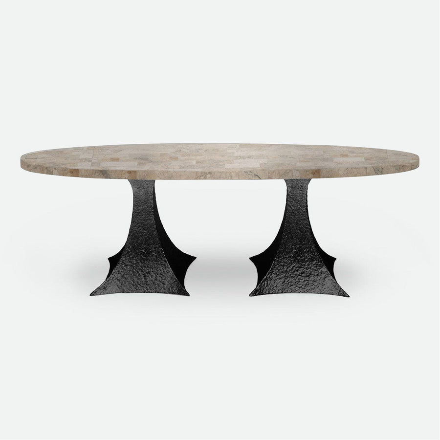 Made Goods Noor Oval Double Base Dining Table in Warm Gray Marble