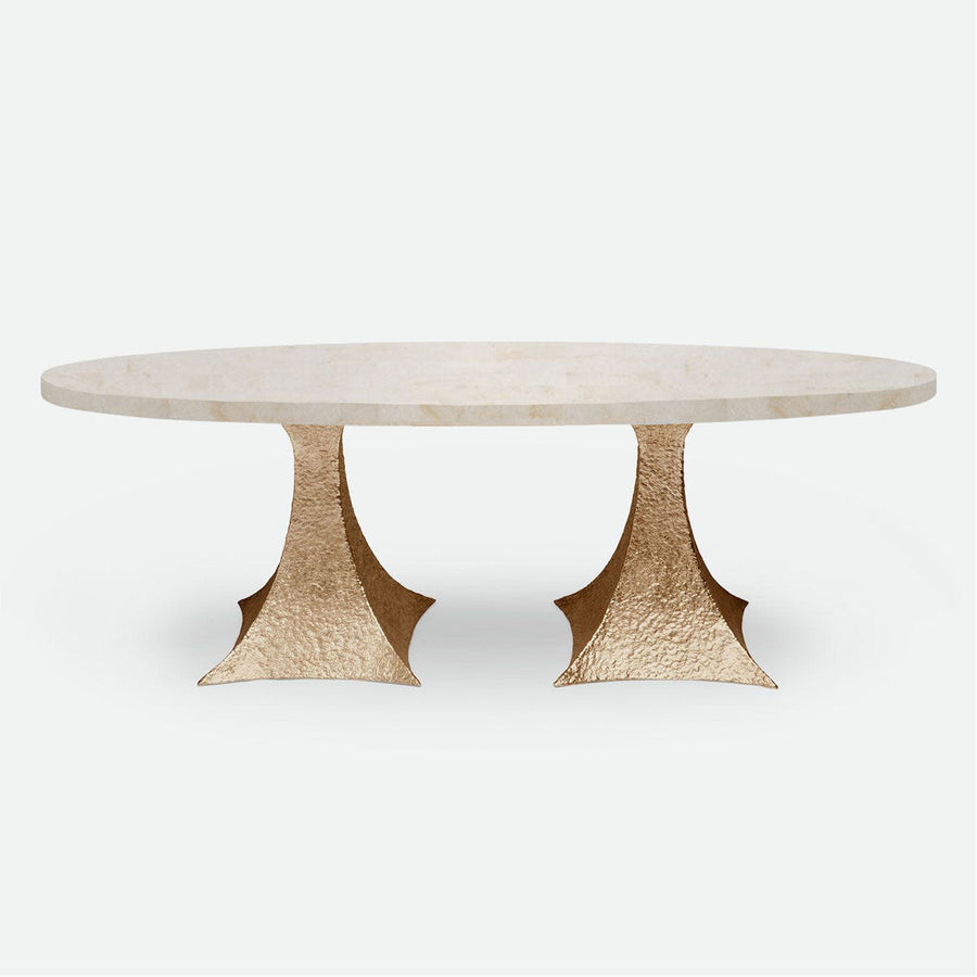 Made Goods Noor Oval Double Base Dining Table in Stone