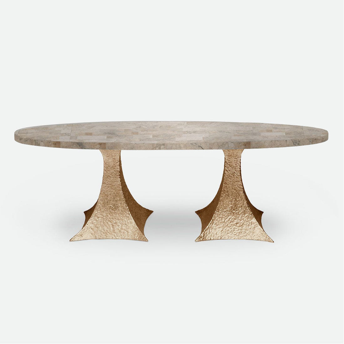 Made Goods Noor Oval Double Base Dining Table in Warm Gray Marble