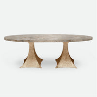 Made Goods Noor Oval Double Base Dining Table in Warm Gray Marble