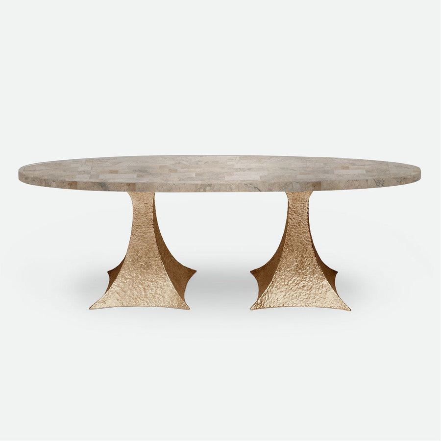 Made Goods Noor Oval Double Base Dining Table in Warm Gray Marble