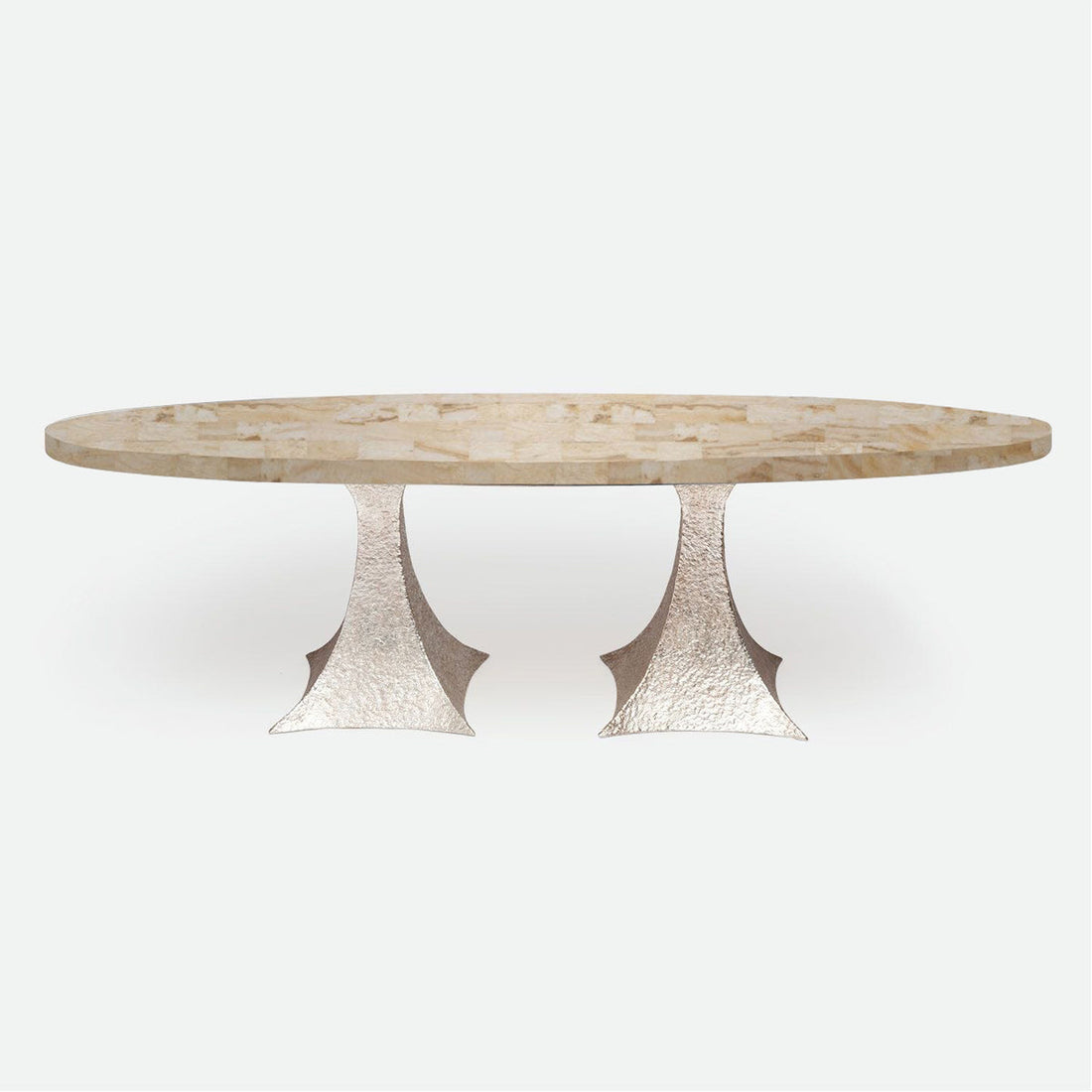 Made Goods Noor Oval Double Base Dining Table in Stone