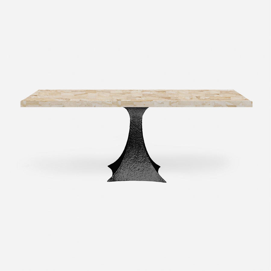 Made Goods Noor Rectangular Single Base Dining Table in Stone