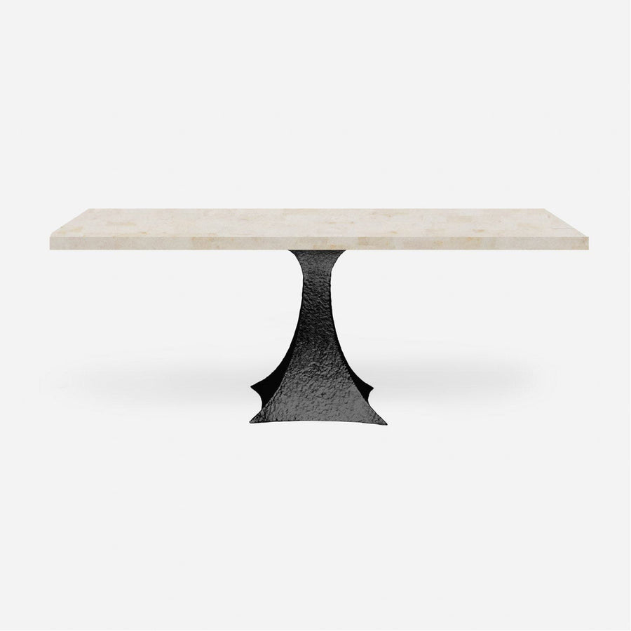 Made Goods Noor Rectangular Single Base Dining Table in Stone