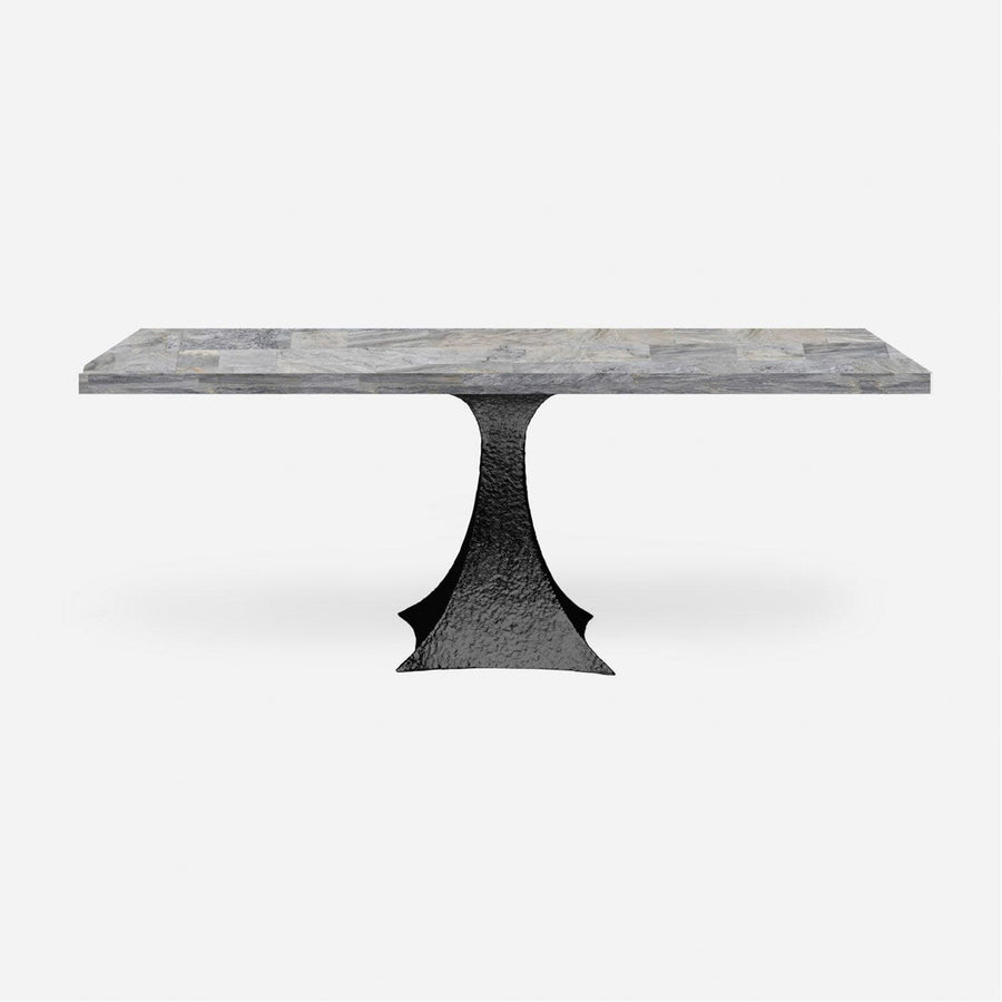 Made Goods Noor Rectangular Single Base Dining Table in Stone