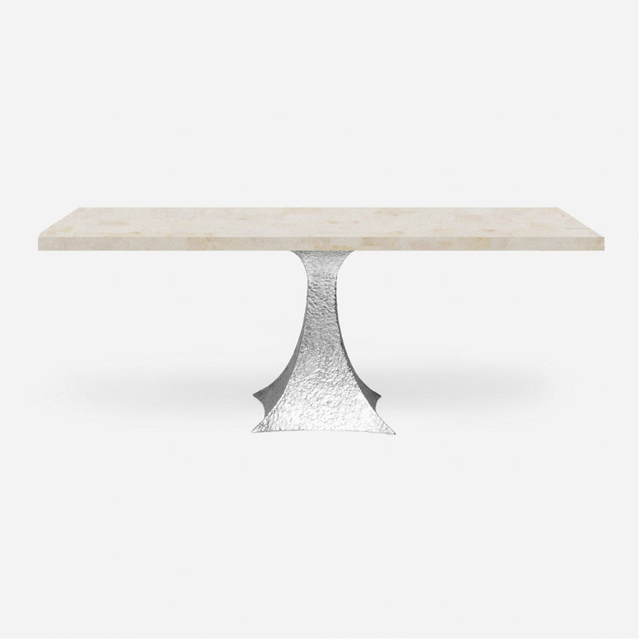 Made Goods Noor Rectangular Single Base Dining Table in Stone