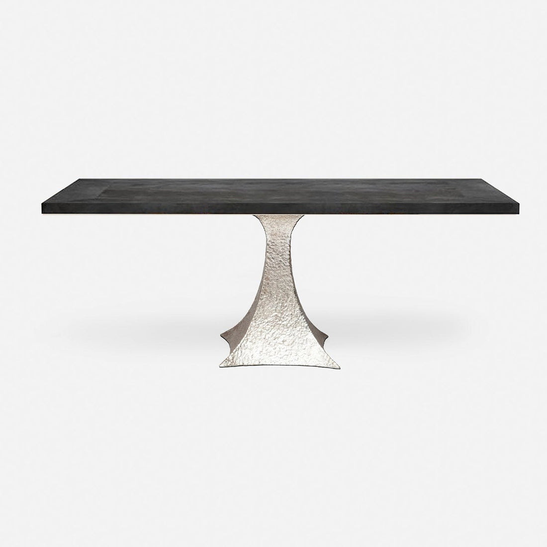 Made Goods Noor Rectangular Single Base Dining Table in Zinc Metal