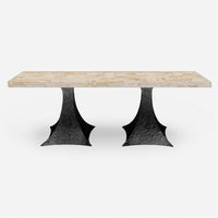 Made Goods Noor Rectangular Double Base Dining Table in Stone