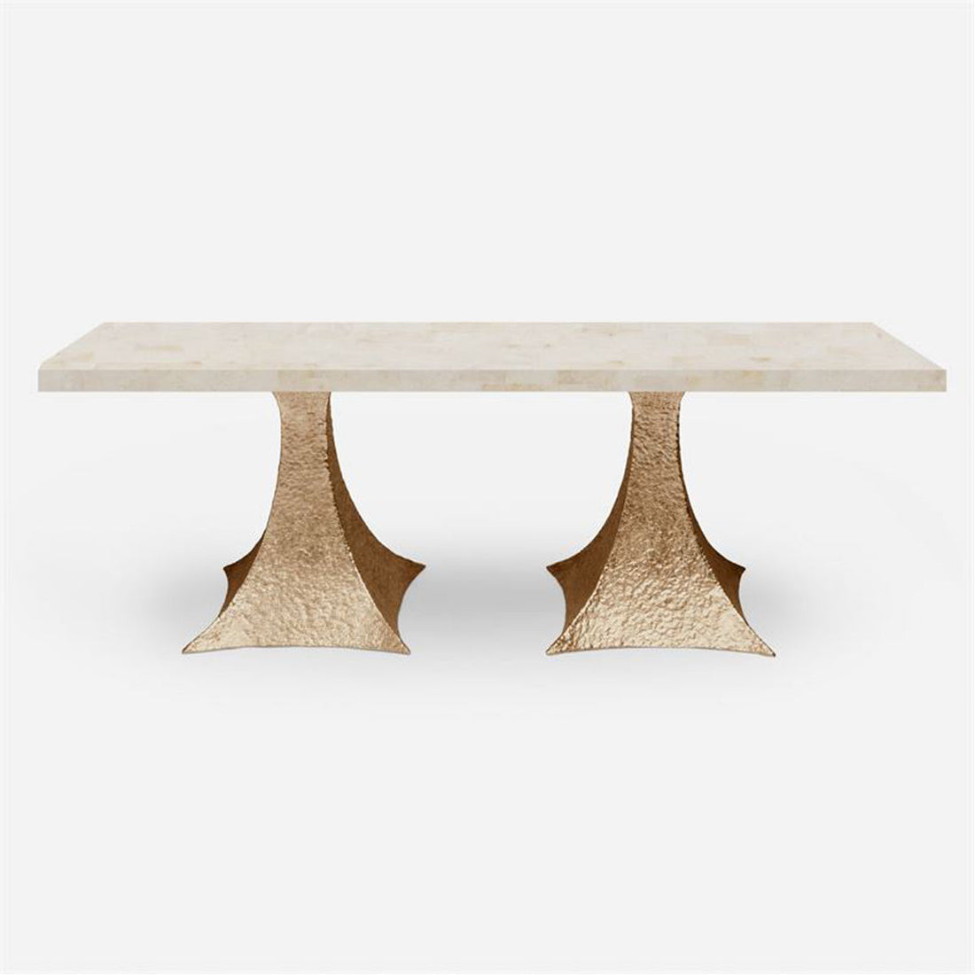 Made Goods Noor Rectangular Double Base Dining Table in Stone