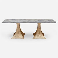 Made Goods Noor Rectangular Double Base Dining Table in Stone