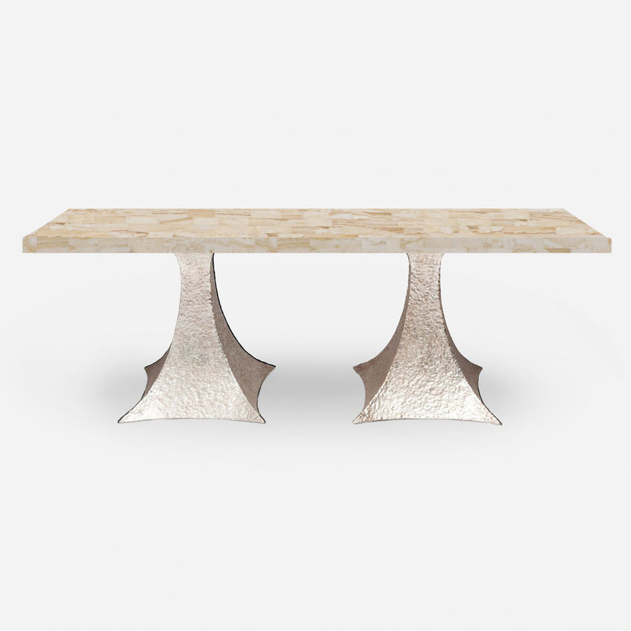 Made Goods Noor Rectangular Double Base Dining Table in Stone