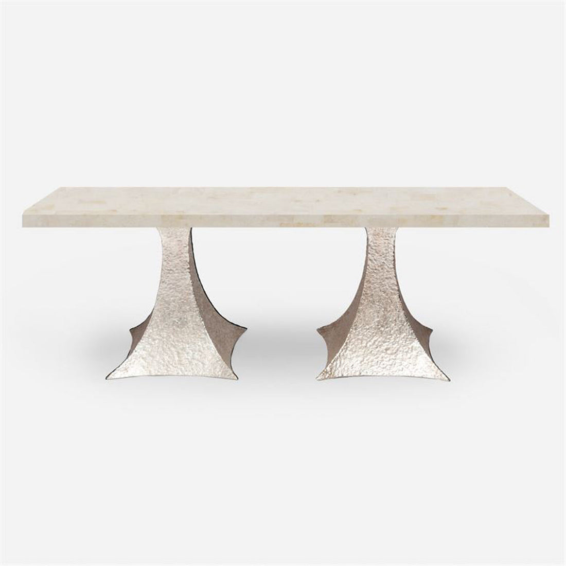 Made Goods Noor Rectangular Double Base Dining Table in Stone