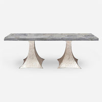 Made Goods Noor Rectangular Double Base Dining Table in Stone