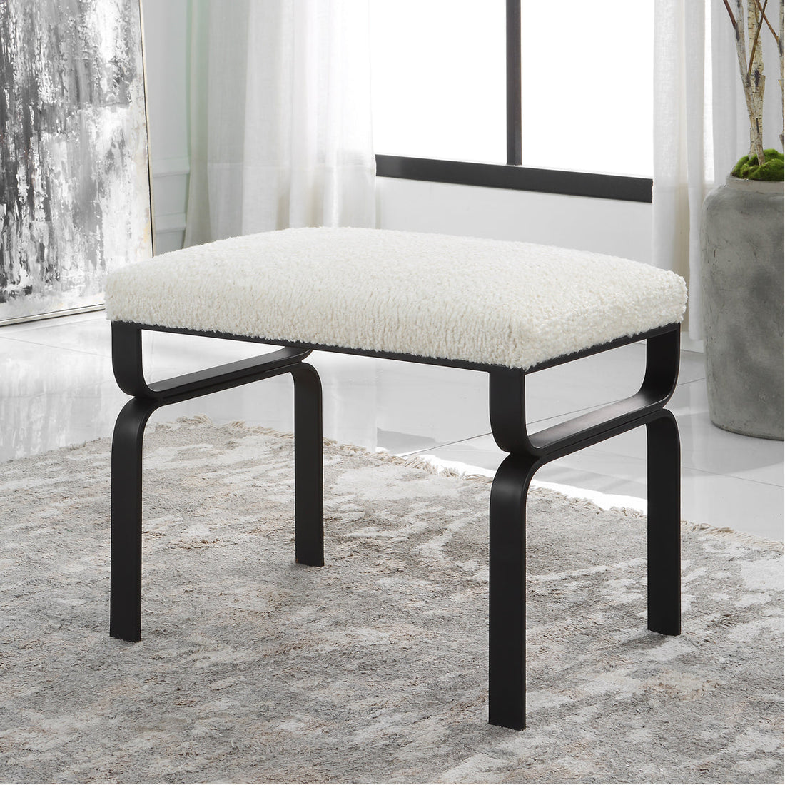 Uttermost Diverge White Shearling Small Bench