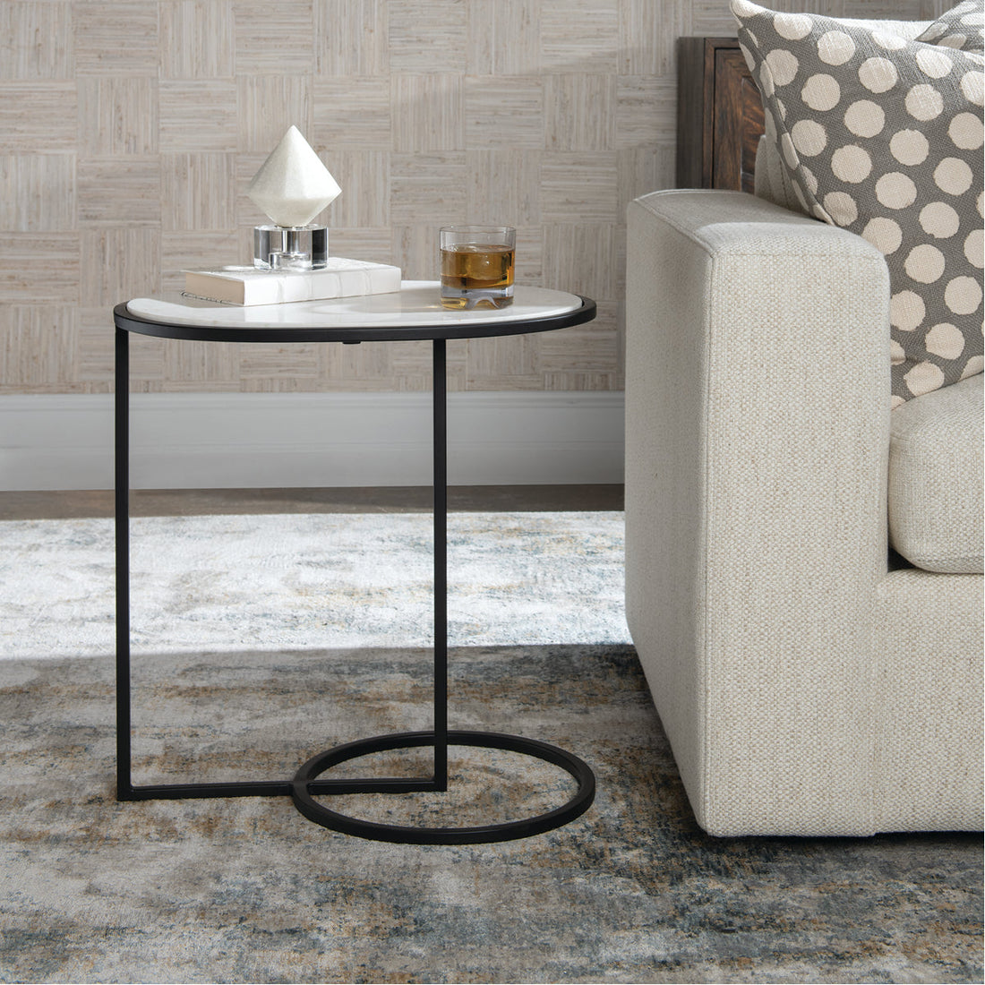 Uttermost Twofold White Marble Accent Table