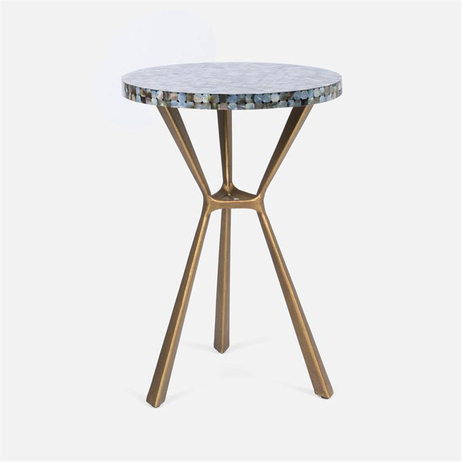 Made Goods Paislee Iron Tripod Table in Black Resin/Mop Shell