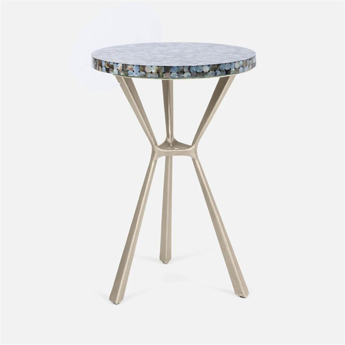 Made Goods Paislee Iron Tripod Table in Black Resin/Mop Shell