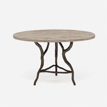 Made Goods Royce Abstract Branch Round Dining Table, Warm Gray Marble