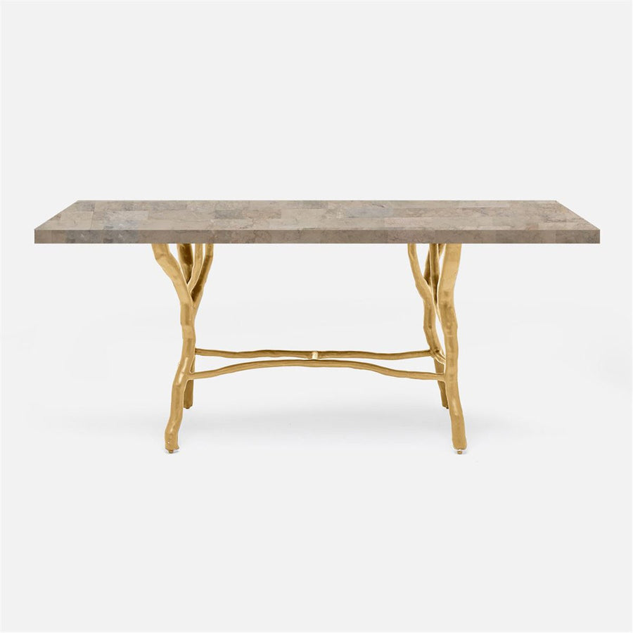 Made Goods Royce Abstract Branch Rectangular Dining Table in Warm Gray Marble