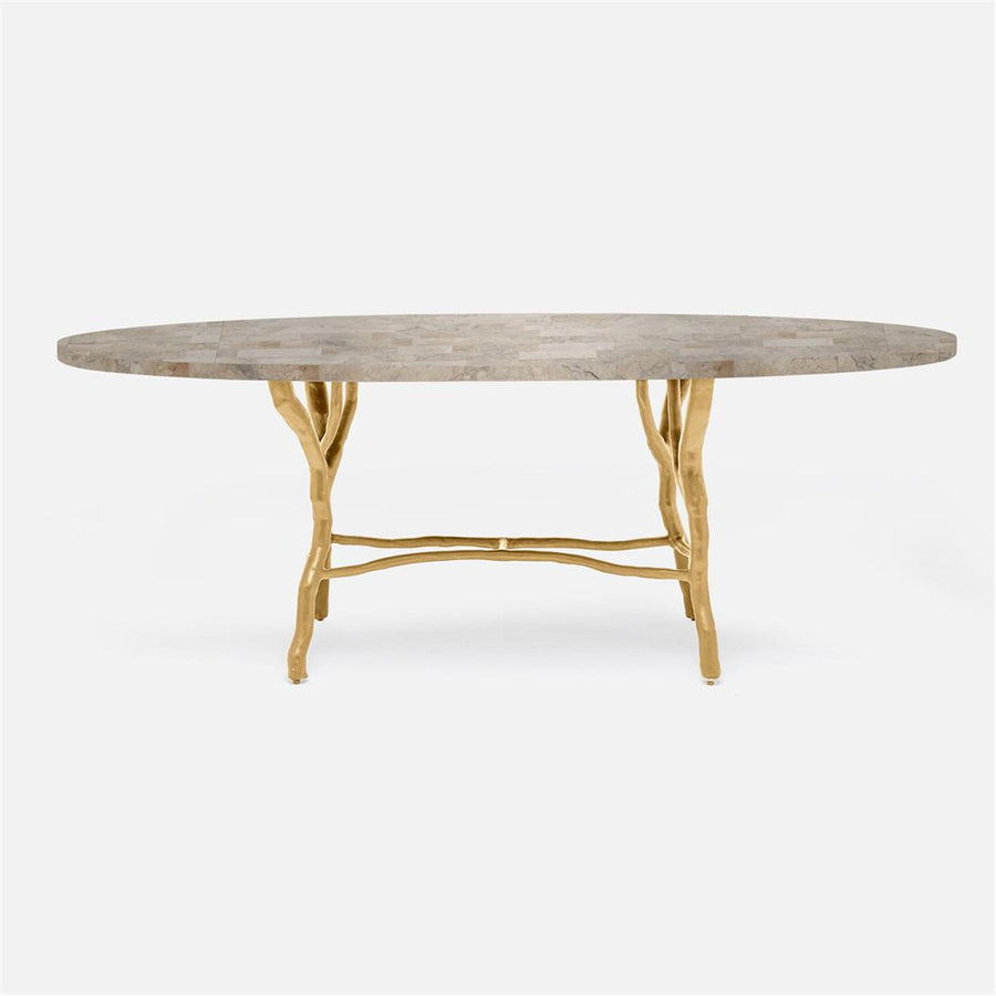 Made Goods Royce Abstract Branch Oval Dining Table in Warm Gray Marble Top