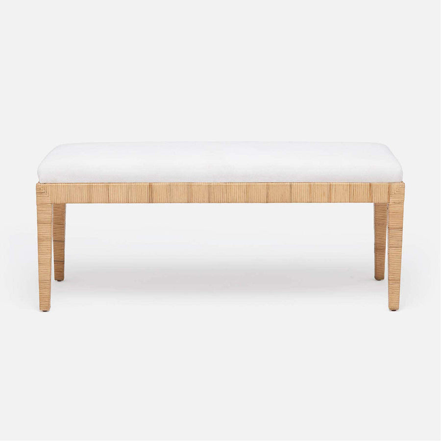 Made Goods Wren Upholstered Rattan Double Bench in Weser Fabric