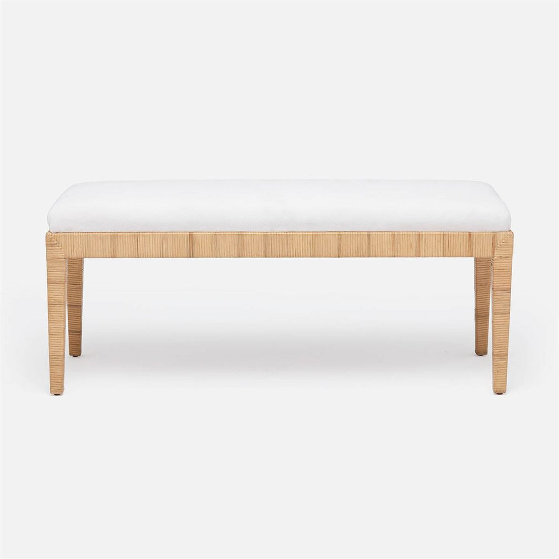 Made Goods Wren Upholstered Rattan Double Bench in Weser Fabric