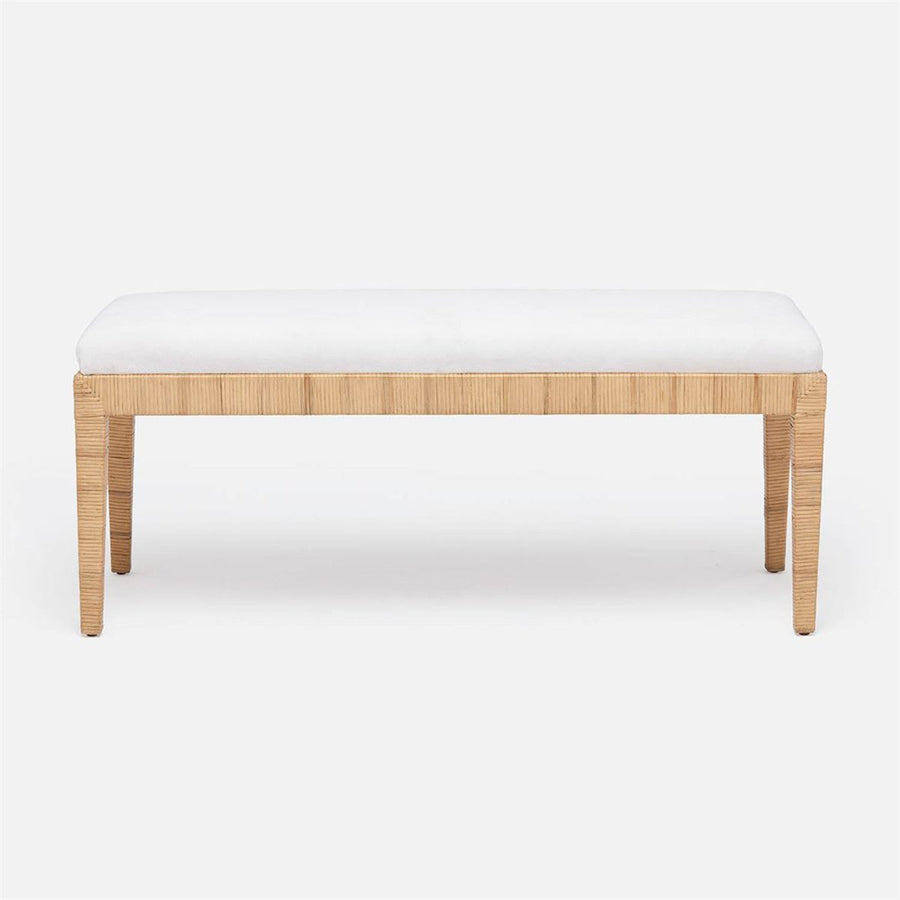 Made Goods Wren Upholstered Rattan Double Bench in Weser Fabric