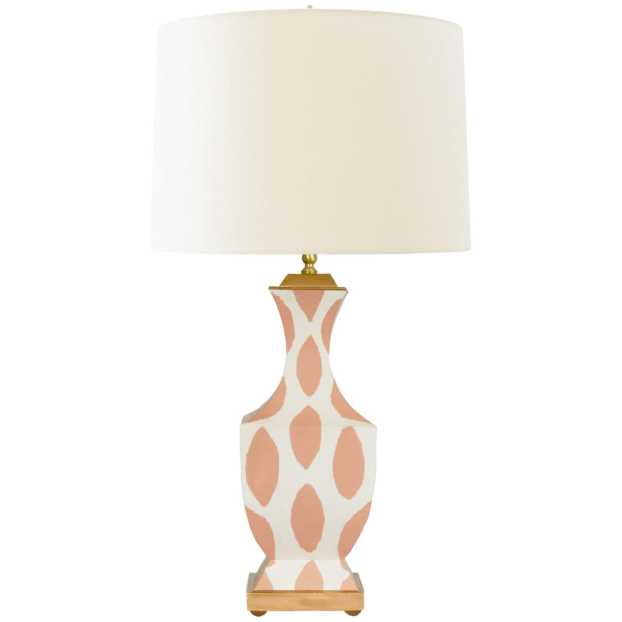 Worlds Away Handpainted Tole Table Lamp in Coral Ikat Pattern