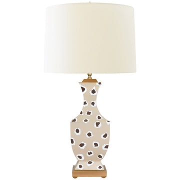 Worlds Away Handpainted Tole Table Lamp in Brown Leopard Pattern