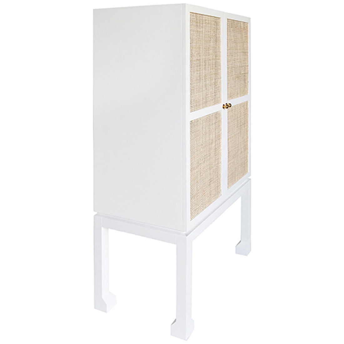 Worlds Away Bar Cabinet in Matte White with Natural Cane Doors