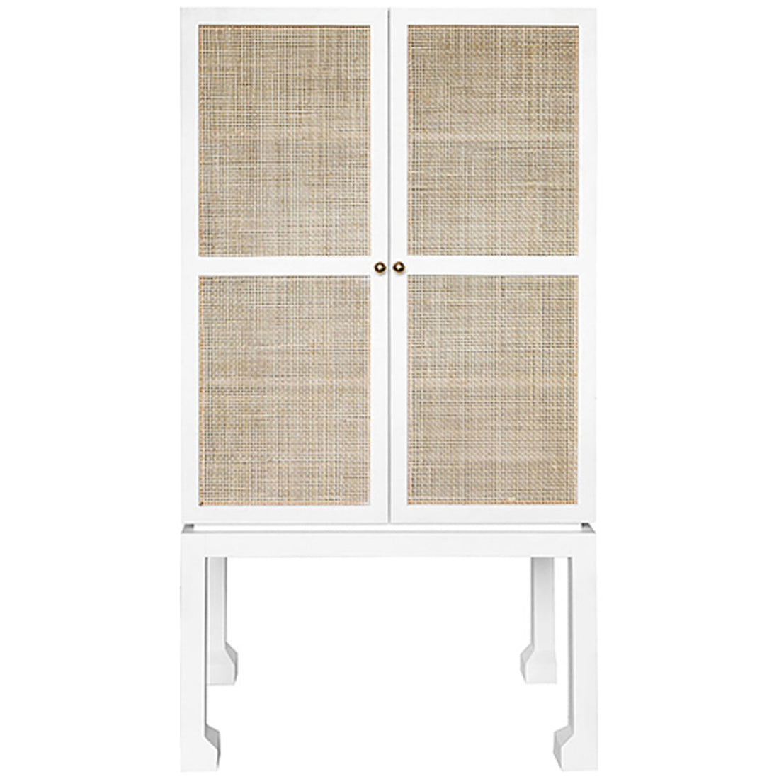 Worlds Away Bar Cabinet in Matte White with Natural Cane Doors