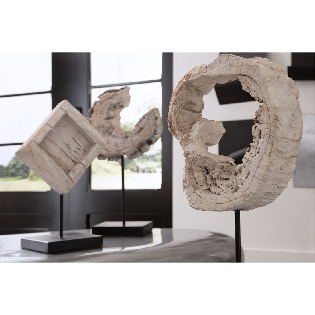 Phillips Collection Eroded Wood Block Sculpture on Stand