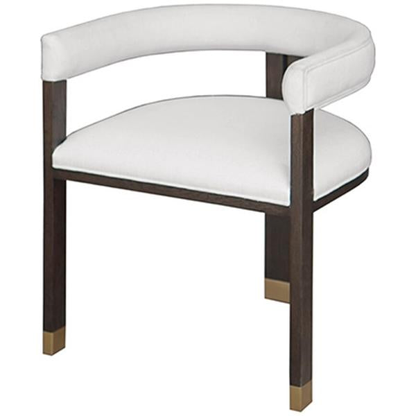 Worlds Away Modern Wooden Accent Chair with White Linen Upholstery