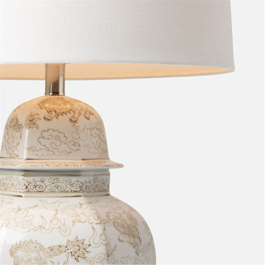 Made Goods Christina White and Beige Gloss Ceramic Table Lamp