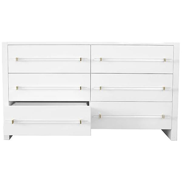 Worlds Away Luke Six Drawers Chest in Glossy White Lacquer Finish