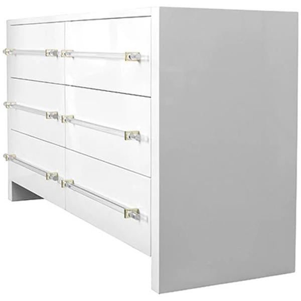 Worlds Away Luke Six Drawers Chest in Glossy White Lacquer Finish