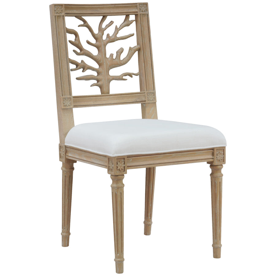 Worlds Away Coral Motif Back Dining Chair with White Linen Seat