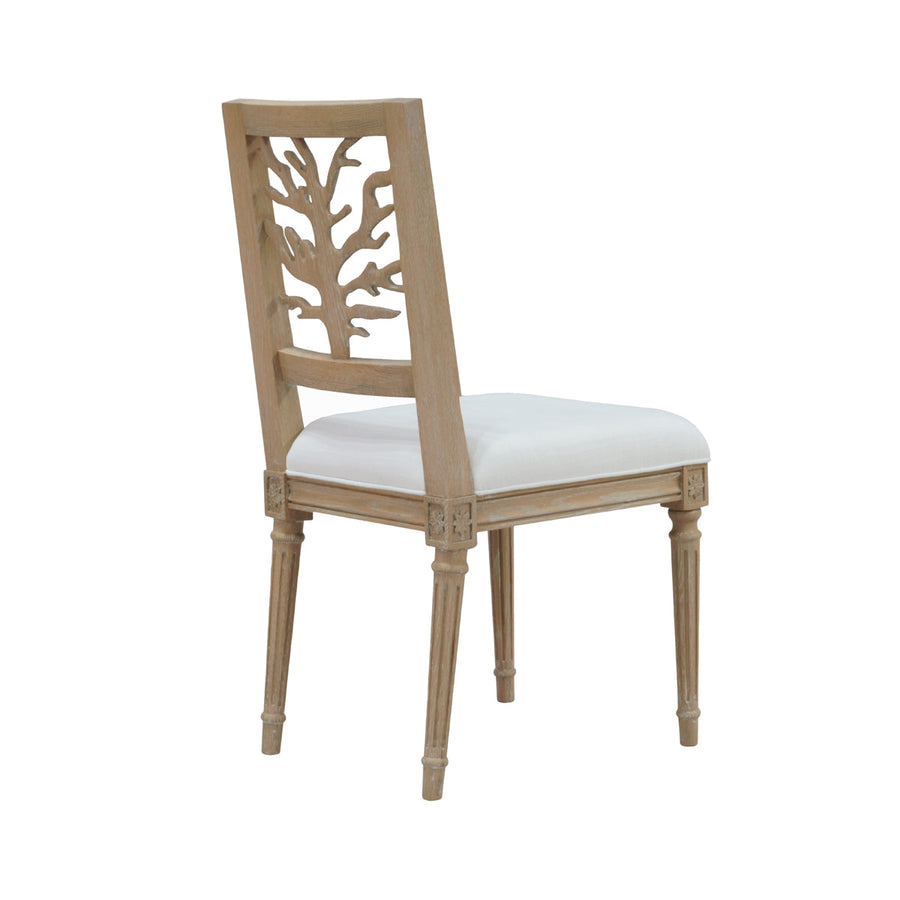 Worlds Away Coral Motif Back Dining Chair with White Linen Seat