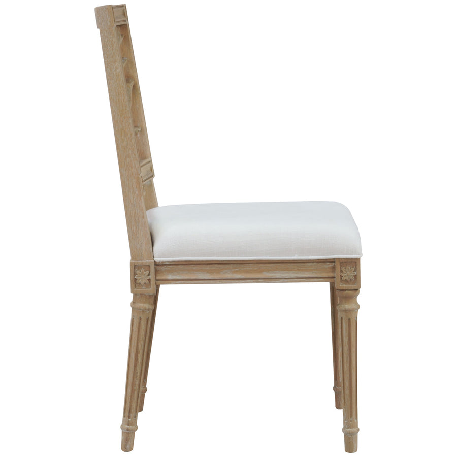 Worlds Away Coral Motif Back Dining Chair with White Linen Seat