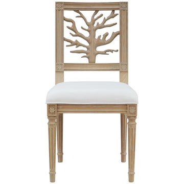 Worlds Away Coral Motif Back Dining Chair with White Linen Seat