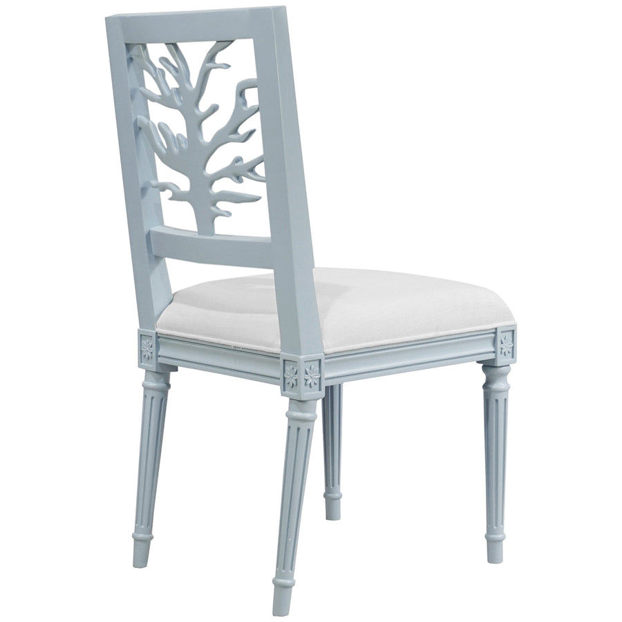 Worlds Away Coral Motif Back Dining Chair with White Linen Seat