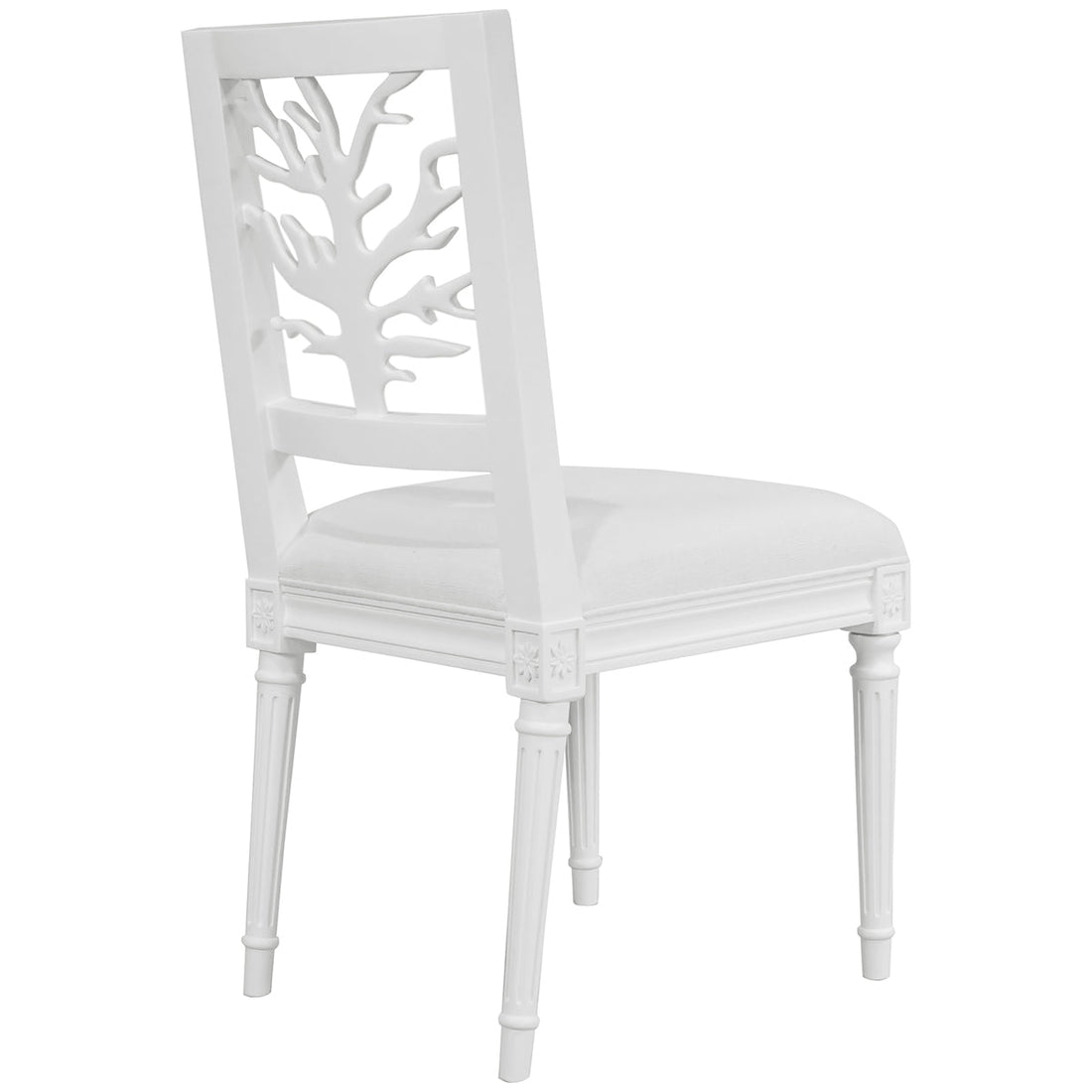 Worlds Away Coral Motif Back Dining Chair with White Linen Seat