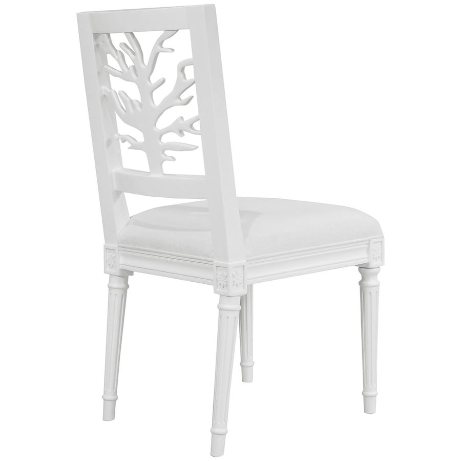 Worlds Away Coral Motif Back Dining Chair with White Linen Seat