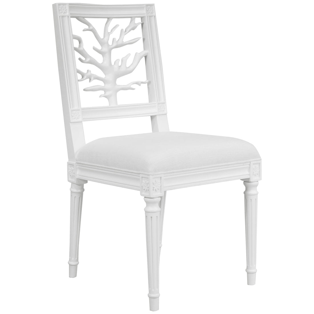 Worlds Away Coral Motif Back Dining Chair with White Linen Seat