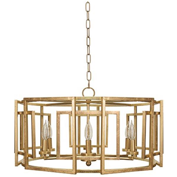 Worlds Away Square Motif Drum Chandelier with Six Arm Light