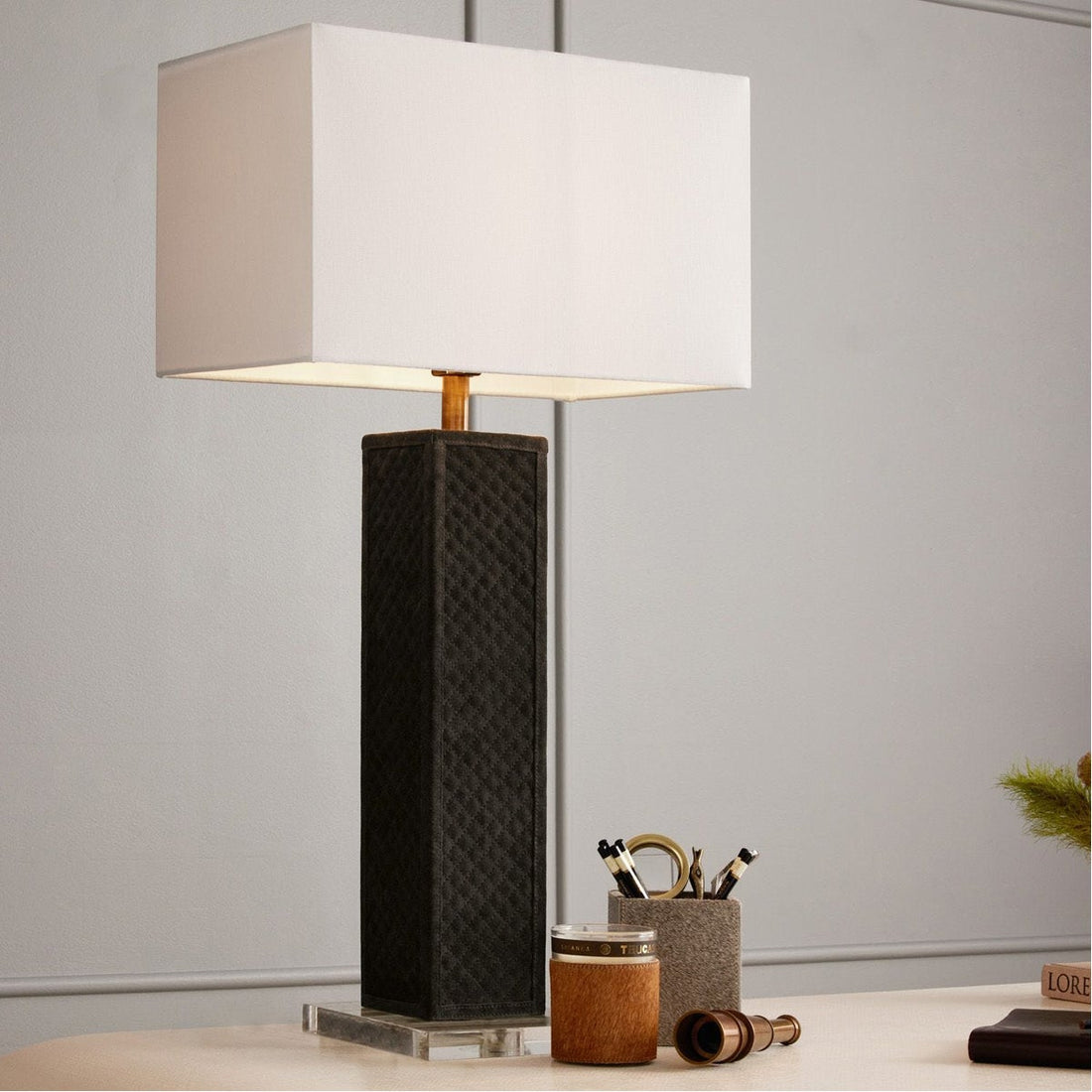 Made Goods Truman Suede-Covered Column Table Lamp