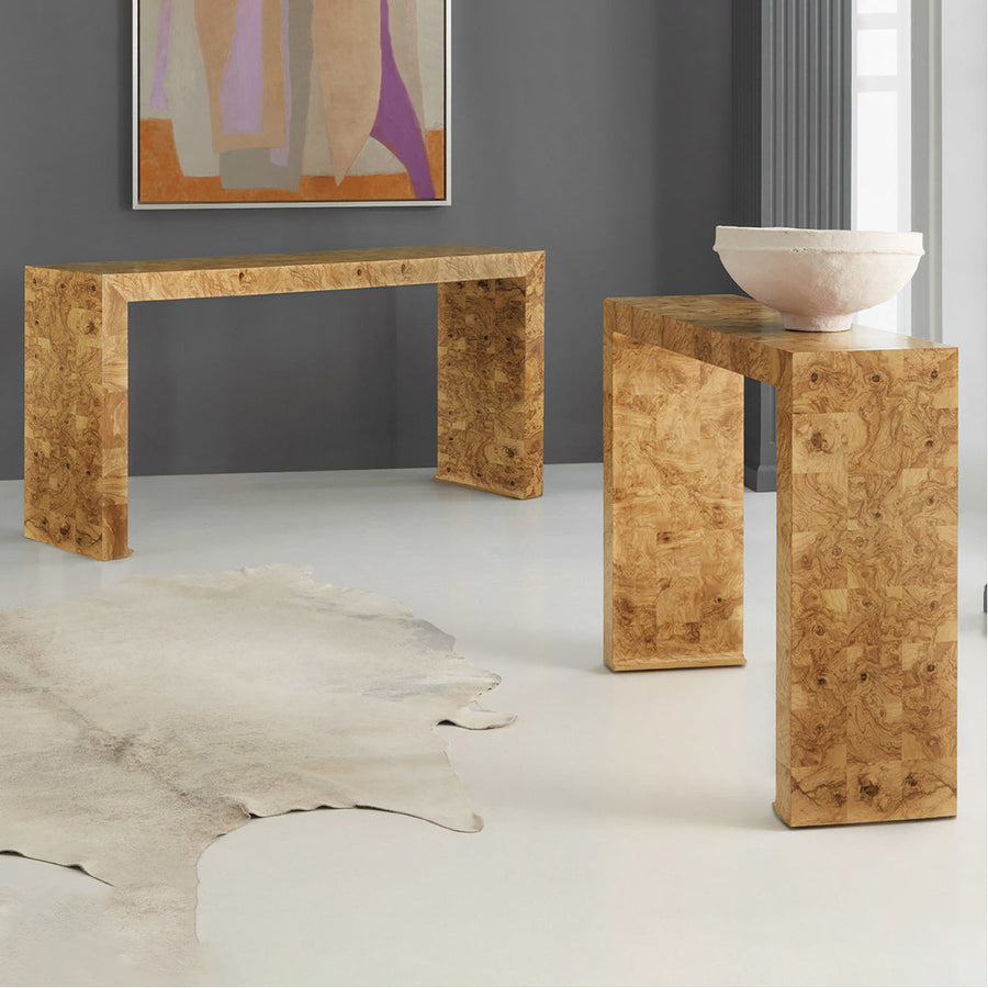 Modern History Large Slab Console Table - Olive Ash Burl